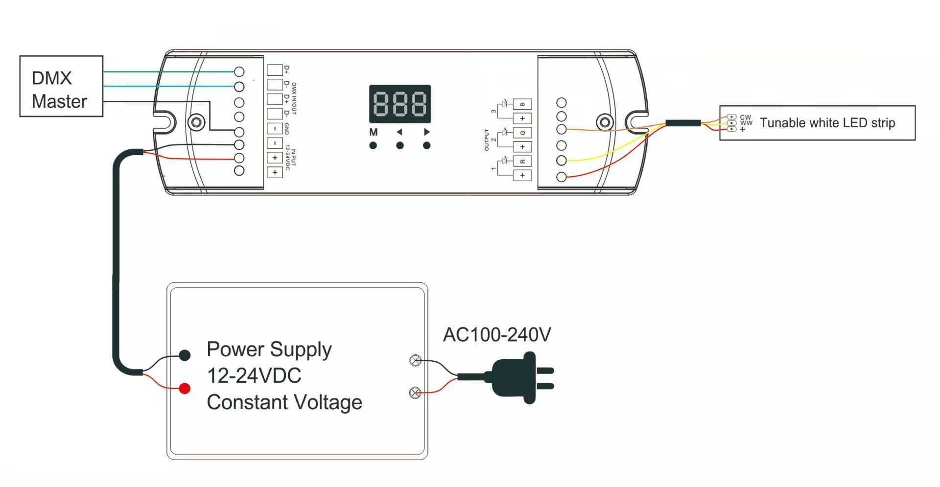 Схема подключения настраиваемого белого декодера DMX512