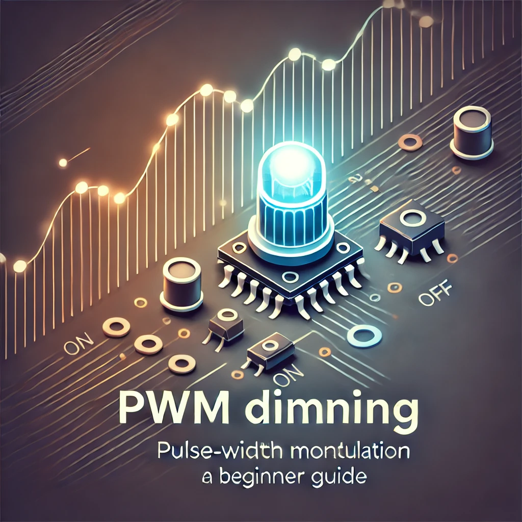 a feature image illustrating pwm dimming for a beginner guide. the image includes a led light that varies in brightness controlled by a pulse width mo